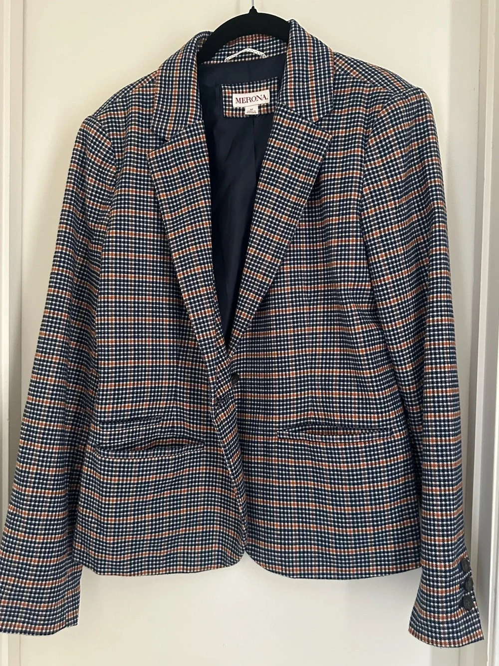 Merona Navy and Rust Plaid Blazer
